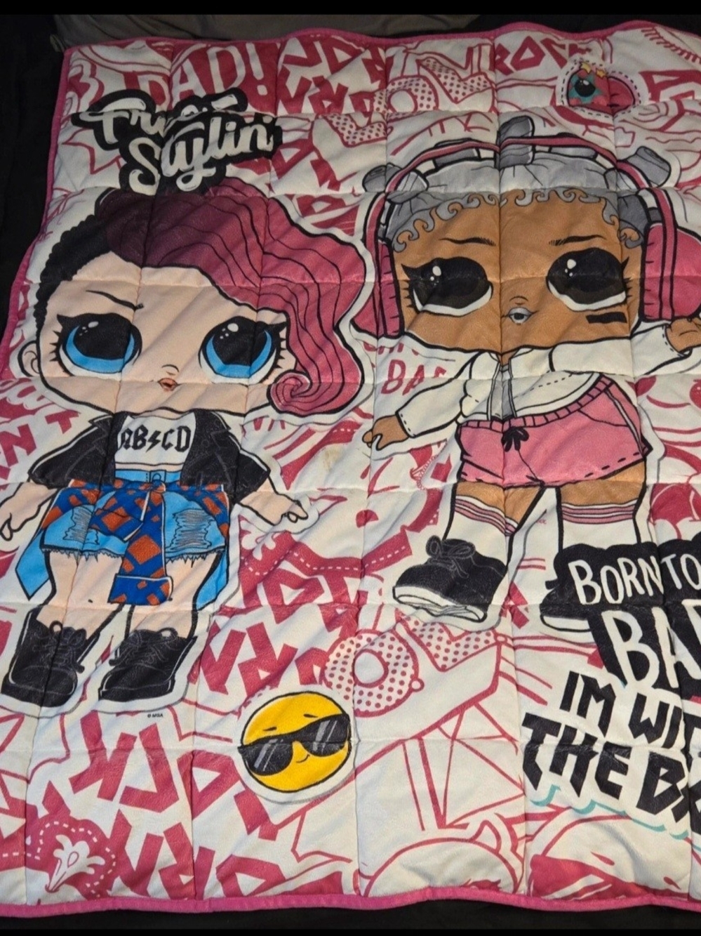L.O.L. Surprise! Pink, White and Blue Character Print Kids Weighted Blanket